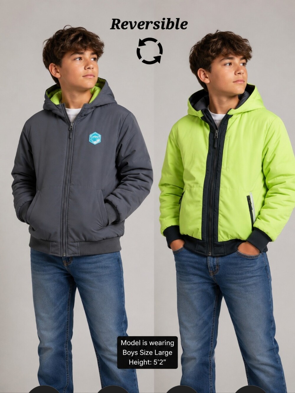 PacificTrail LG Boys Reversible snow/puffer jacket Gray Green